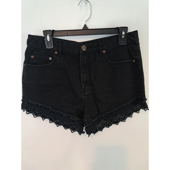 Free People Pants - Free People Black Lace Hem High Rise Cotton Cutoff Denim Jean Shorts Size 29